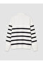 Ozmarka New Season White Polo Collar Striped Men's Sweatshirt - 6