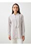 Collar Detailed Striped Blouse / Shirt - Brown Striped - Refka - 2