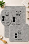 Non-Slip Based Washable 3-Piece Toilet Set Gray Bath Mat – Modern Cat Pattern Bathroom Rug - 3