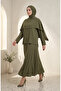 Krinkle Textured Stylish Hijab Double Set 2294-01 Khaki - 2