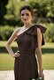 One-Shoulder Midi Mermaid Evening Dress Strapless Look Slit Wedding Party Dress - 6