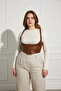 Plus Size Tan Women's Belted Leather Corset with Shoulder Straps and Tie-Up - 5