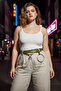 Large Size Khaki Women's Belt with Chain and Ring Detail, Trendy Model - 4