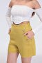 Women's Gold Button Detailed High Waist Winter Shorts with Pockets