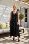 Italian Black V-Neck Sleeveless Lined Washable Segmented Collar Sequined Silk Woven Dress 120 60 - 6