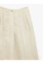 Linen Blend Pleated Detailed High Waist Wide Leg Palazzo Trousers with Pockets - 3