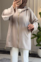 6406 - Comfortable Zippered Pocket Hooded Long Cap with Hood Detail - 6