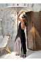 Women's Black Halter Neck Backless Slit Long Summer Dress %High Cotton Content - 4