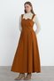 Cinnamon Color Square Neck Long Flounce Cotton Dress - 8