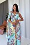 One-Shoulder Detailed Shawl Patterned Long Women's Dress - 4