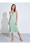 Green Lace Trim Cross Over V Neck Slip Dress - 2