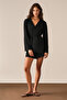 Zalure Women's Soft and Flexible Fabric Waist-Tie Short Black Kimono - 3