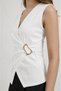 Women's Double Breasted Collar Buckle Blouse Sleeveless Asymmetrical Cut Stylish Office Casual White Blouse - 5