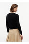 Women's Crew Neck Buttoned Cotton Cardigan - Black - 4
