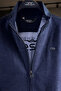 Navy Blue Suede Detailed Tracksuit Set with Stand Collar, Standard Fit, Zippered Pockets, Men's Top and Bottom Set - 4