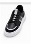 Women's Black and White Thick Sole Casual Sneaker Sports Shoes – Silver Detailed Lace-Up Casual Model - 5