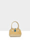 Cream Women's Oval Bottle Leather Decorated Straw Bag M000008810 - 3