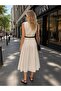 Women's Belted Linen Look Buttoned Dress - 2