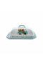White Enamel Cheese Tray with Lid – Vintage Flower Truck Design - 18×12 cm