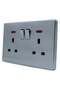 Double UK Wall Socket with LED Indicators, 2-Gang Switched, Grey - 2