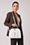 Women's Hand and Shoulder Bag with Logo, Multi-Compartment, Zippered, Cross Strap, Off-White