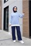 Muslin Pants with Lace Detail and Pockets and Elastic Waist - Dark Blue - 5