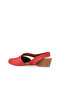 Red Leather Women's Heeled Sandals - 5