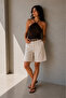 Women's Navy Blue Belted Cotton Long Bermuda Shorts - 3
