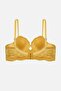2451 Rubber Strip Detailed Push up Lace Low-Cut Bra Mustard - 2