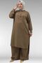 57029 Plus Size Half-Patch Slit Pants Suit - Tan