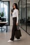 Violeta Women's Navy Blue High Waist Palazzo Special Production Fabric Trousers with Elastic Waist on the Sides - 3