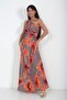 Women's One Shoulder Side Window Print Long Crepe Satin Dress - 3