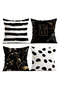 Black and White Gold Floral Runner and Set of 4 Throw Pillow Covers Modern Love - 3