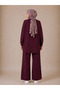 Women's Modal Fabric Ribbed Stitching and Slit Detailed Top and Bottom Set - Burgundy - 4