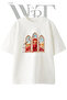 Red Pusulu Women's Design Printed Unisex White Oversize T-Shirt
