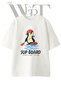 تي شيرت أبيض كبير الحجم مطبوع بتصميم Penguin SUP للجنسين