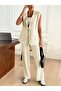 Women's Sleeveless Collared Lace-Up Front Jacket and Pants Two-Piece Set - 2