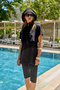 Sports Lycra Short Sleeve Semi-Closed Swimsuit R142 Black - 6
