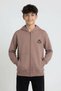 Brown Boy's Text Printed Hooded Long Sleeve Cardigan 24679 - 2