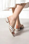 Algero Beige Satin Polka Dot Women's Short Heeled Slippers with Gold Drop Accessories - 4