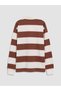 Brown Polo Collar Striped Girls' T-Shirt - 4