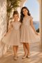Girl's Jacquard, Beaded, Bow Detailed, Lined, Moon Sleeve Evening Dress 6-11 Years Old Birthday, Wedding, Holiday, Special Occasion - 5