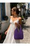 Handmade V Model Paper Rope Straw Lilac Purple Color Bag - Hand Knitted Women's Daily Shoulder Bag - 2