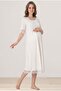 Women's Ecru Lace New Season Buttoned Maternity Nightgown with Breastfeeding Feature - 2