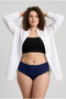 Lace Detailed Plus Size High Waist Women's 3-Pack Panties Navy Blue Color - 6