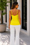 Summer Energy -V-Neck Thin Strap Basic Viscose Women's Blouse-Yellow - 2
