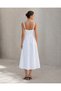 Women's White Square Collar Midi Length Denim Dress - 2