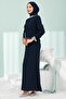Navy Blue Stone Detailed Peplum Design Evening Dress - 4