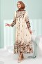 Beige Half-Buttoned Layered Dress with Elastic Sleeves - 3