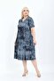 Women's Plus Size Knitted Viscose Smoked Patterned Short Sleeve Stylish Combed Cotton Dress - 2